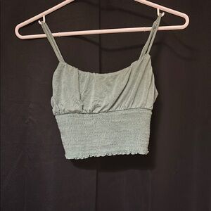 Green Smocked Crop Top